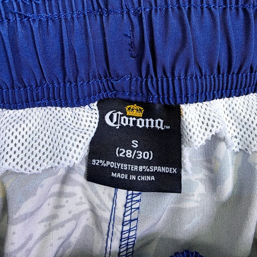 Corona Extra Men's Small‎ Floral Patchwork Swim Trunks Blue Yellow Board Shorts